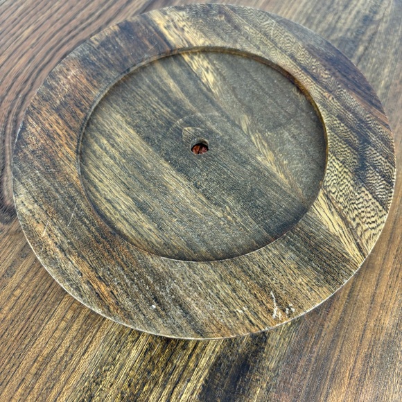 Lazy Susan Walnut Wood Gold Wheat Tile 14” Tabletop Turntable MCM Serving Tray - Picture 13 of 16